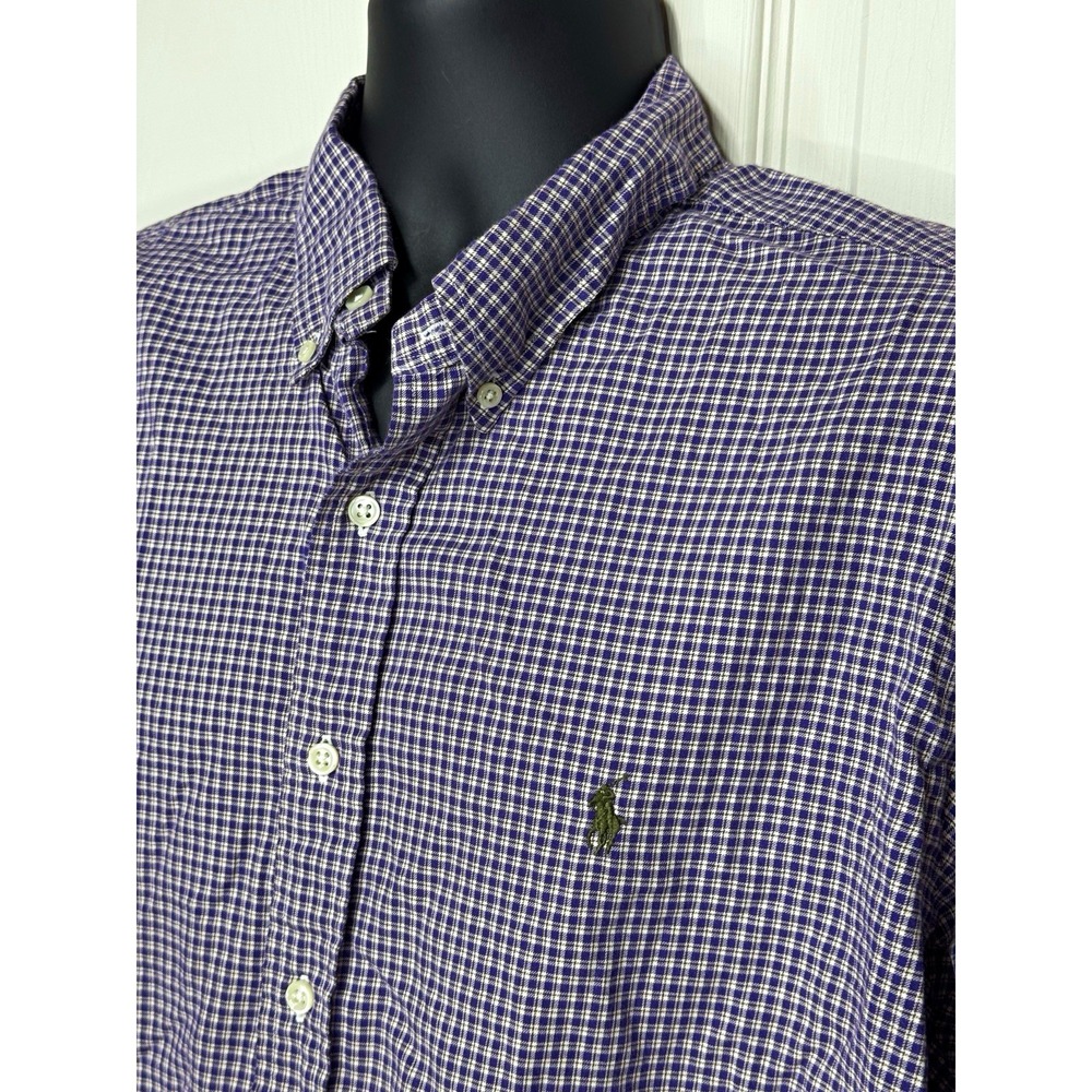Ralph Lauren Men's Purple Olive Green Check Button Down Shirt XL Classic Fit